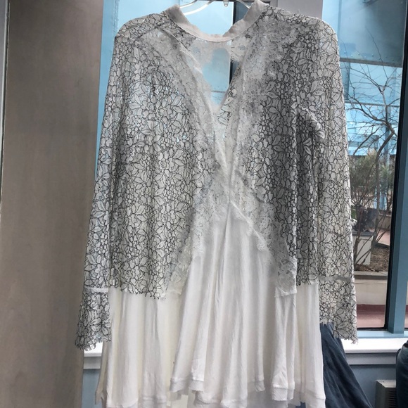 NWT Free people black & white lace deep v dress🌟 - Picture 4 of 6